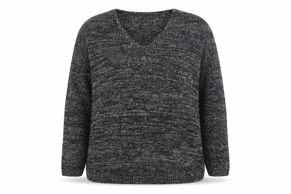 Front view of H&M women’s grey v-neck cotton jumper, size L