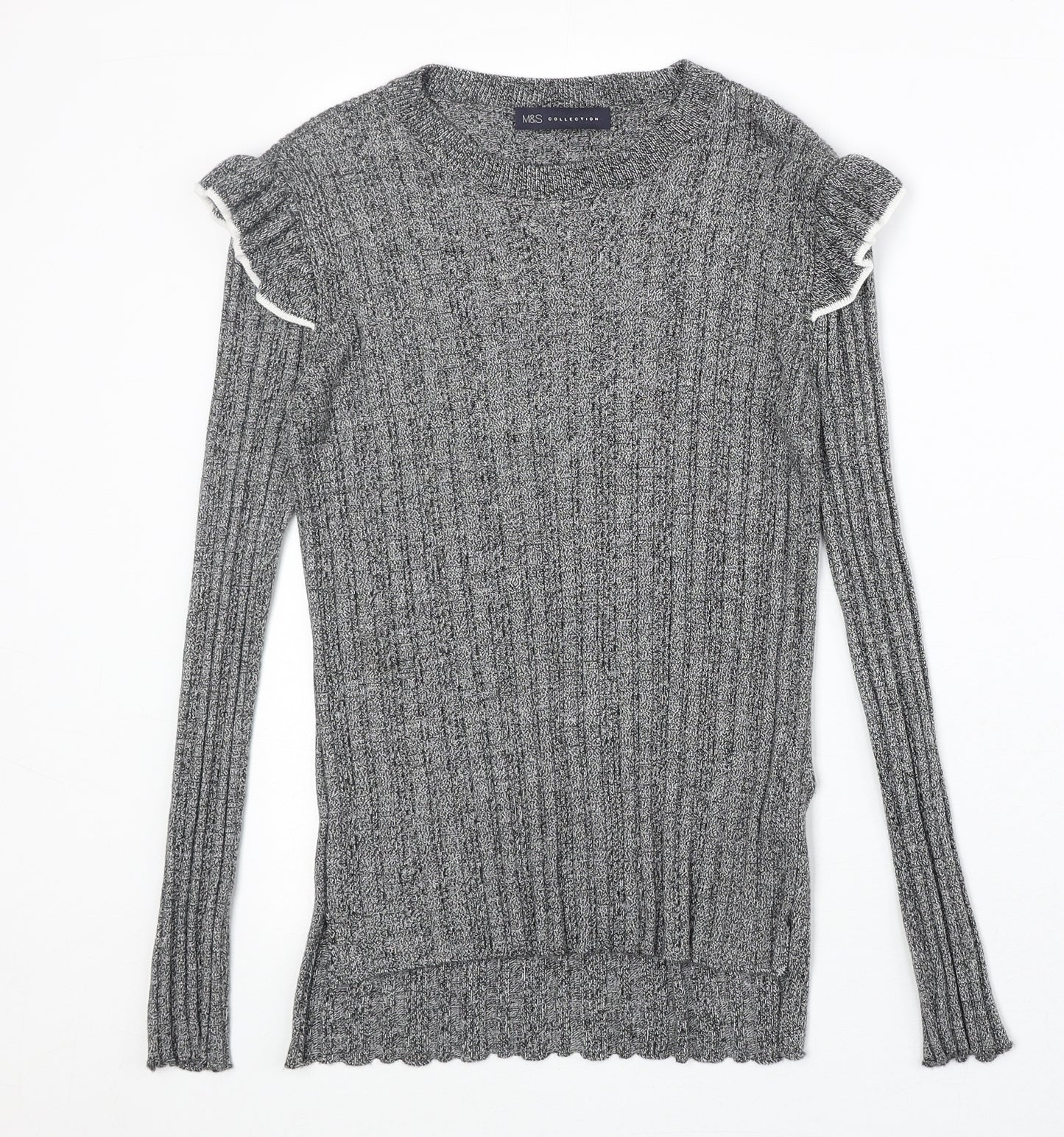 Marks and Spencer Womens Grey Round Neck Acrylic Pullover Jumper Size 8 Pullover