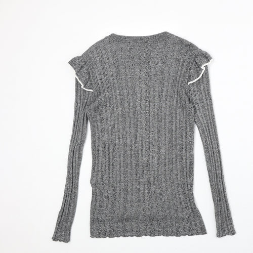 Marks and Spencer Womens Grey Round Neck Acrylic Pullover Jumper Size 8 Pullover