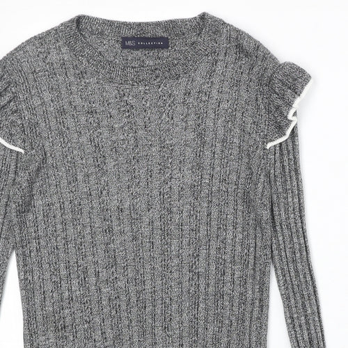 Marks and Spencer Womens Grey Round Neck Acrylic Pullover Jumper Size 8 Pullover