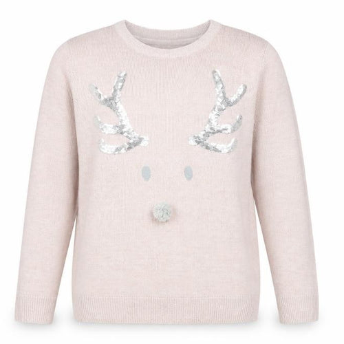 Blooming Marvellous Womens Pink Round Neck Acrylic Pullover Jumper Size M - Reindeer