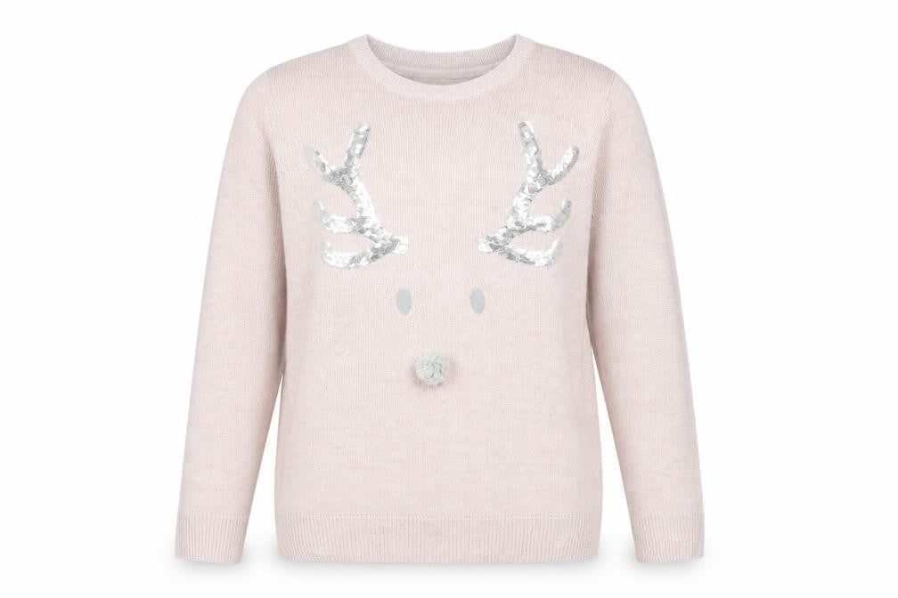 Blooming Marvellous Womens Pink Round Neck Acrylic Pullover Jumper Size M - Reindeer