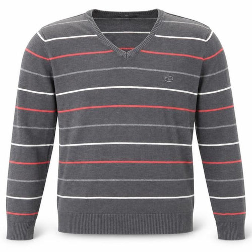 Grey Connection Mens Grey V-Neck Striped Cotton Pullover Jumper Size M Long Sleeve
