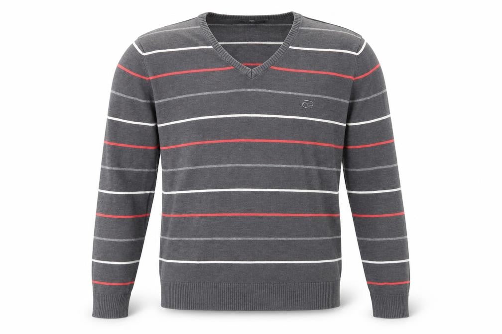 Grey Connection Mens Grey V-Neck Striped Cotton Pullover Jumper Size M Long Sleeve