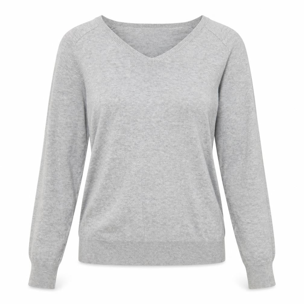 Front view of H&M women’s grey v-neck cotton jumper, size S