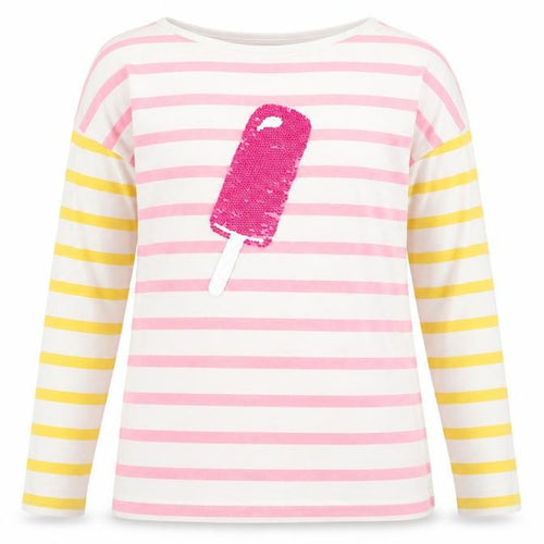Gap Girls Multicoloured Striped Cotton Basic T-Shirt Size L Boat Neck Pullover - Ice Cream