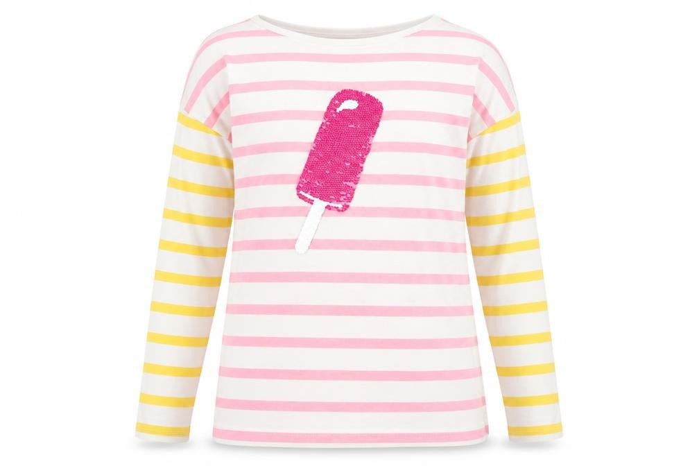 Gap Girls Multicoloured Striped Cotton Basic T-Shirt Size L Boat Neck Pullover - Ice Cream