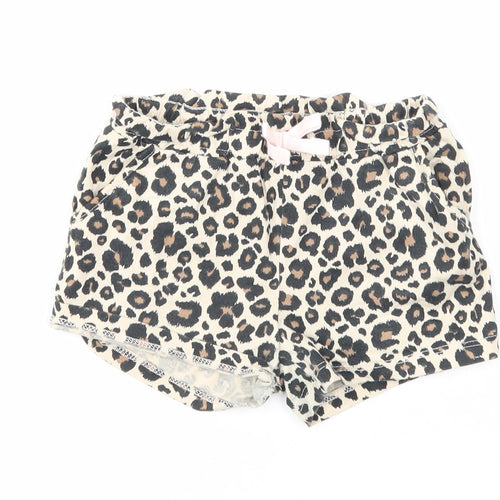 H&M Girls Beige Animal Print Cotton Sweat Shorts Size 2 Years Regular - Leopard Print