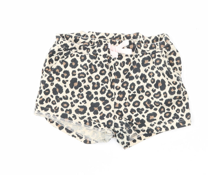 H&M Girls Beige Animal Print Cotton Sweat Shorts Size 2 Years Regular - Leopard Print