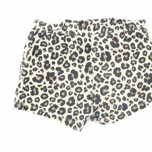 H&M Girls Beige Animal Print Cotton Sweat Shorts Size 2 Years Regular - Leopard Print