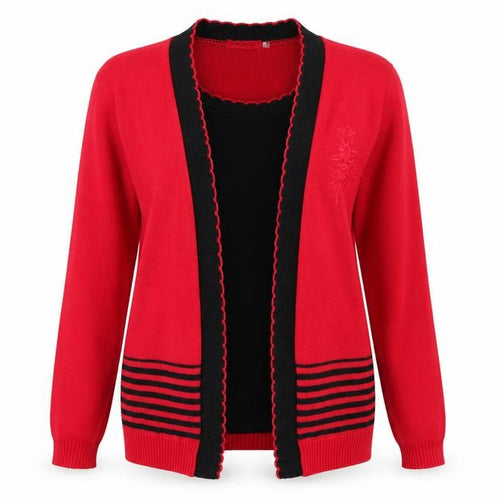 Elegant Womens Red Scoop Neck Striped Acrylic Cardigan Jumper Size M - Twin Set