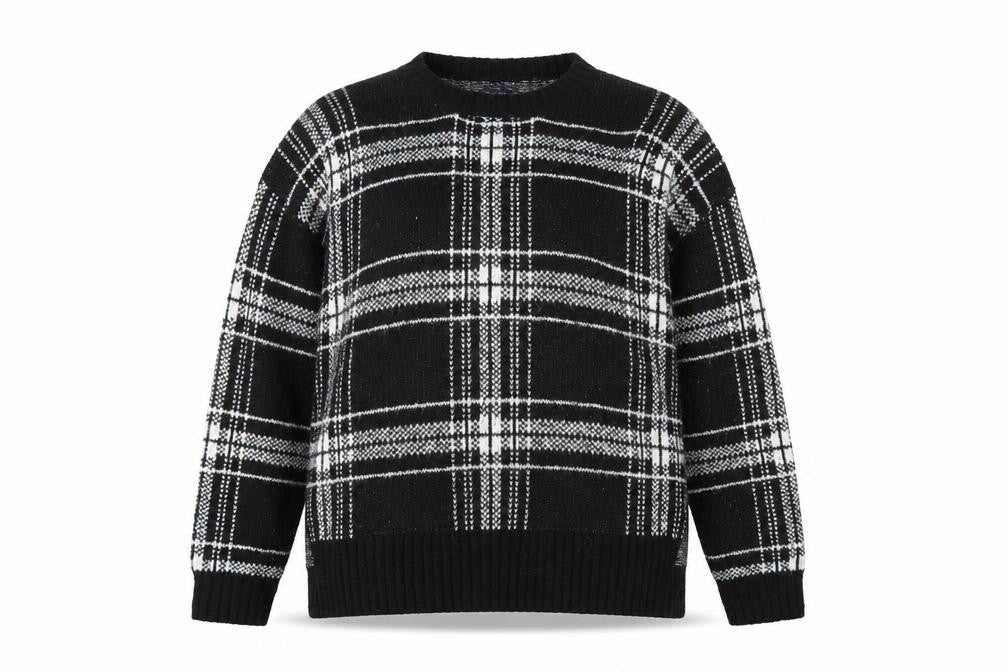Marks and Spencer Womens Black Round Neck Plaid Acrylic Pullover Jumper Size L