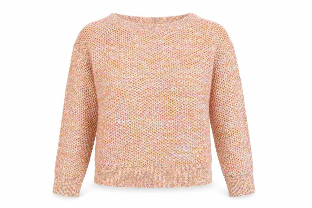 Front view of Studio women’s multicoloured boat neck acrylic jumper, size UK 8