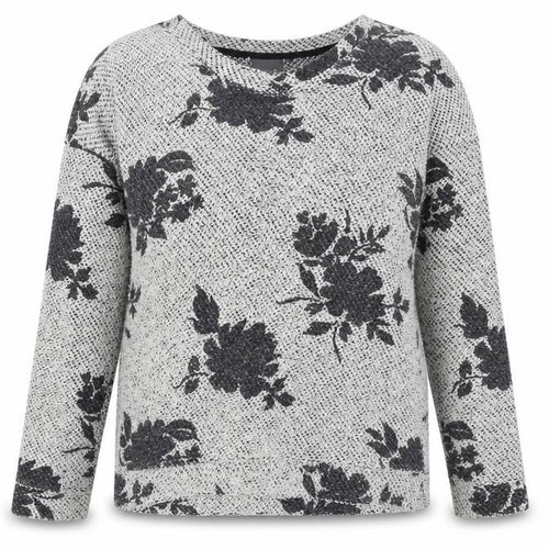 b.young Womens Grey Boat Neck Floral Cotton Pullover Jumper Size L