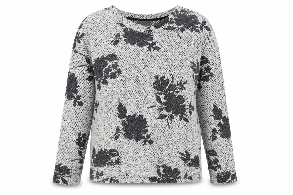 b.young Womens Grey Boat Neck Floral Cotton Pullover Jumper Size L