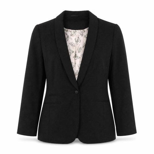 Front view of Next women’s black polka dot polyester jacket suit jacket, size UK 10