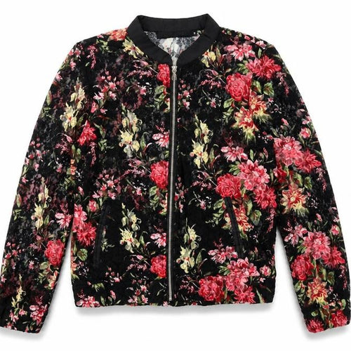 Rino&Pelle Womens Black Floral Bomber Jacket Jacket Size 2XS Zip