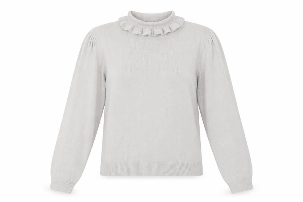 Front view of H&M women’s grey roll neck acrylic jumper, size M