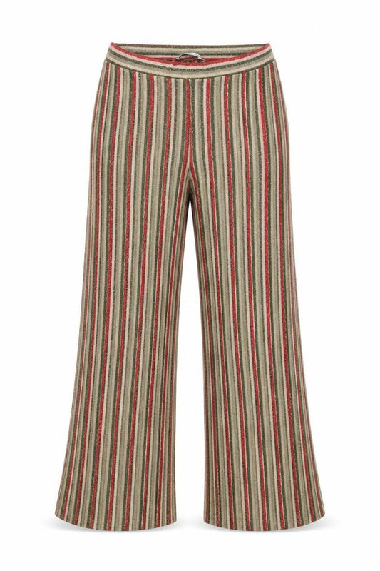 Front view of Zara women’s multicoloured striped polyester trousers, size S, regular
