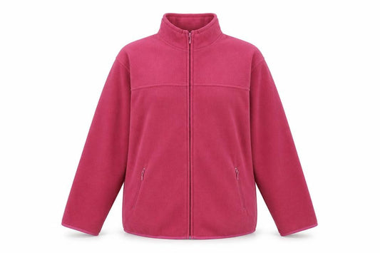 Front view of EWM women’s pink jacket, size M, zip