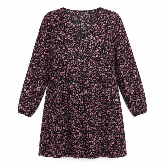 Front view of H&M women’s black floral polyester a-line, size XS, v-neck pullover