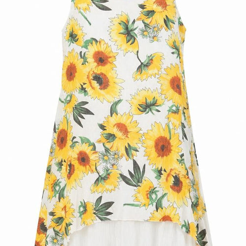 Klass Womens Yellow Floral Cotton Tank Dress Size M Round Neck Pullover
