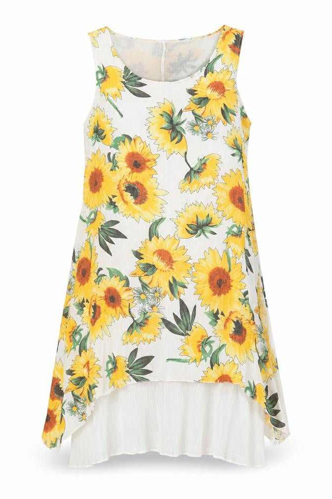 Klass Womens Yellow Floral Cotton Tank Dress Size M Round Neck Pullover