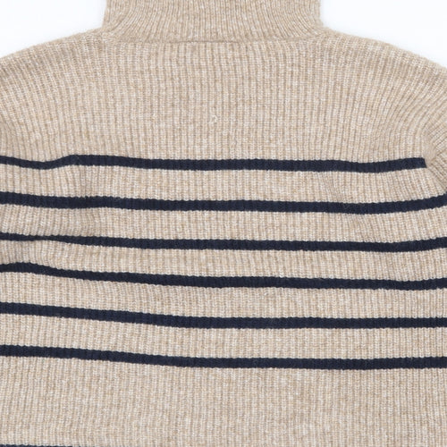 Marks and Spencer Womens Beige Roll Neck Striped Polyamide Pullover Jumper Size L