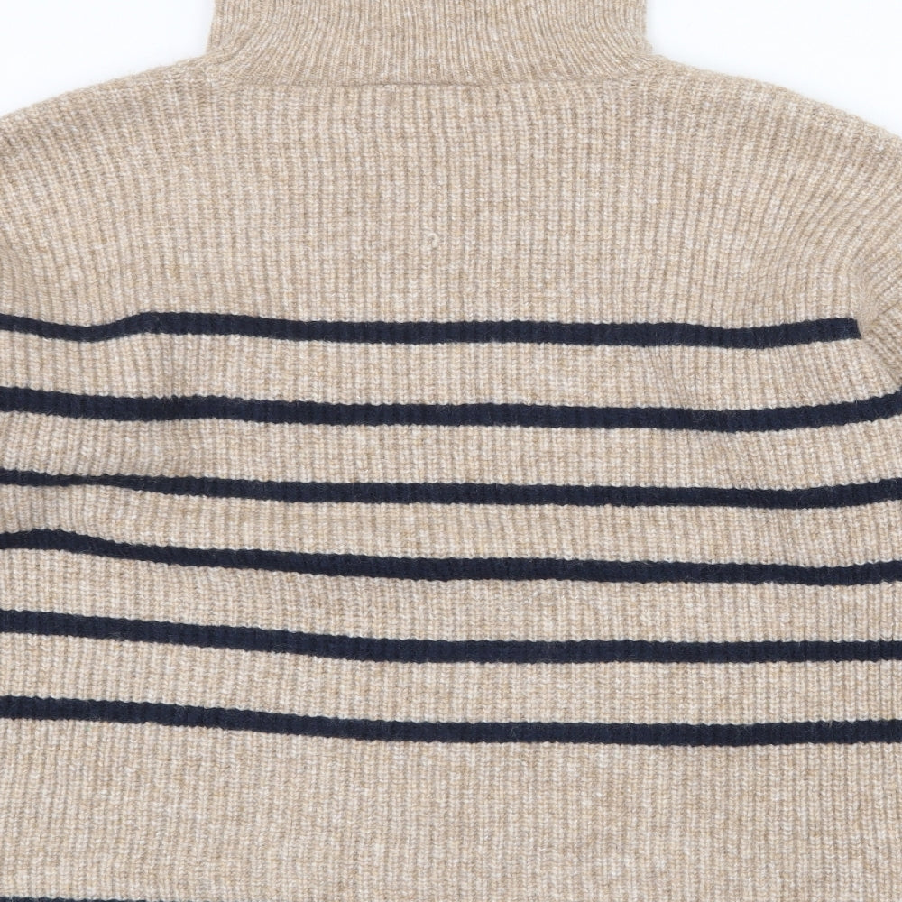 Marks and Spencer Womens Beige Roll Neck Striped Polyamide Pullover Jumper Size L