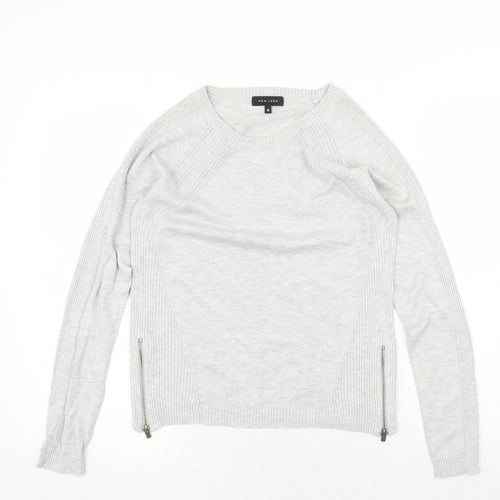 New Look Womens Grey Round Neck Cotton Pullover Jumper Size 10 - Zip Detail