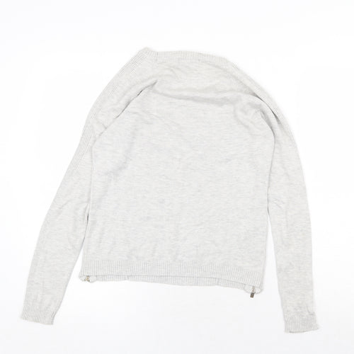 New Look Womens Grey Round Neck Cotton Pullover Jumper Size 10 - Zip Detail