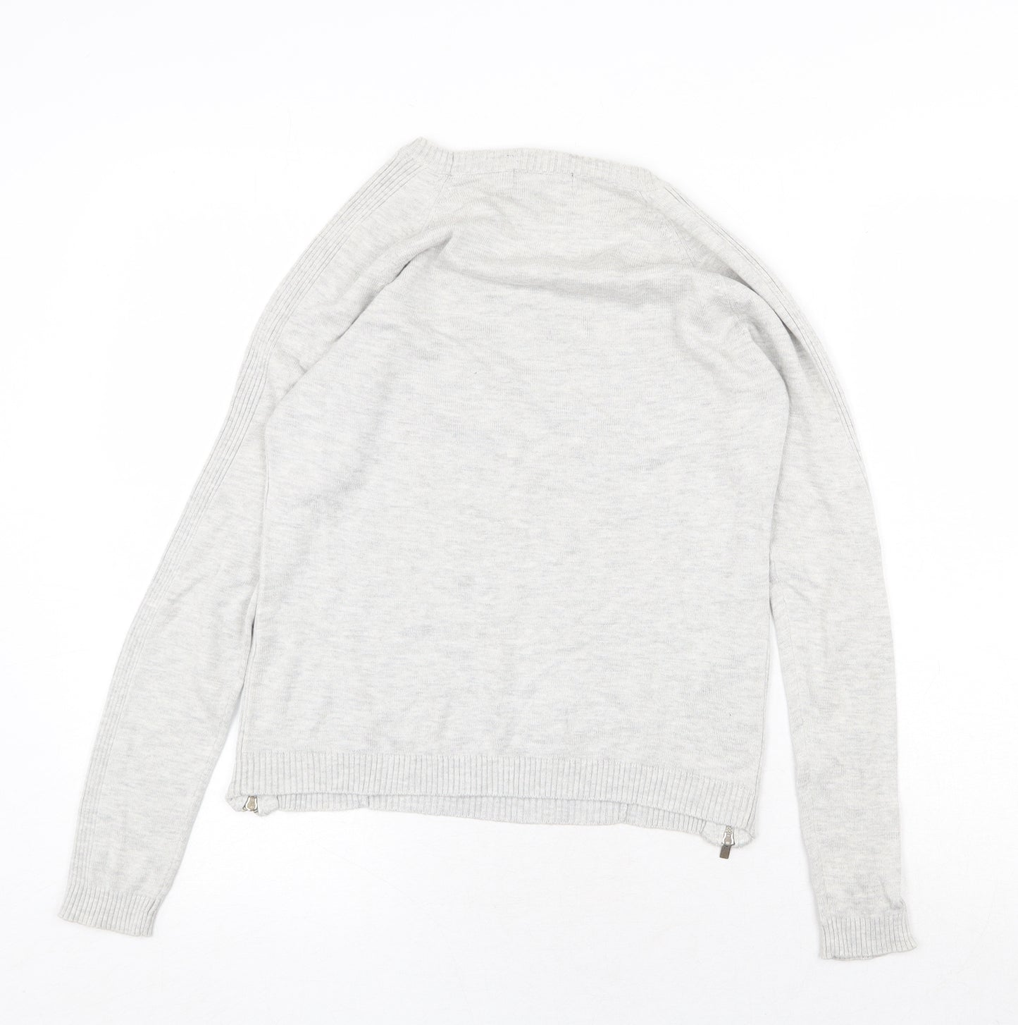 New Look Womens Grey Round Neck Cotton Pullover Jumper Size 10 - Zip Detail