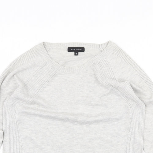 New Look Womens Grey Round Neck Cotton Pullover Jumper Size 10 - Zip Detail