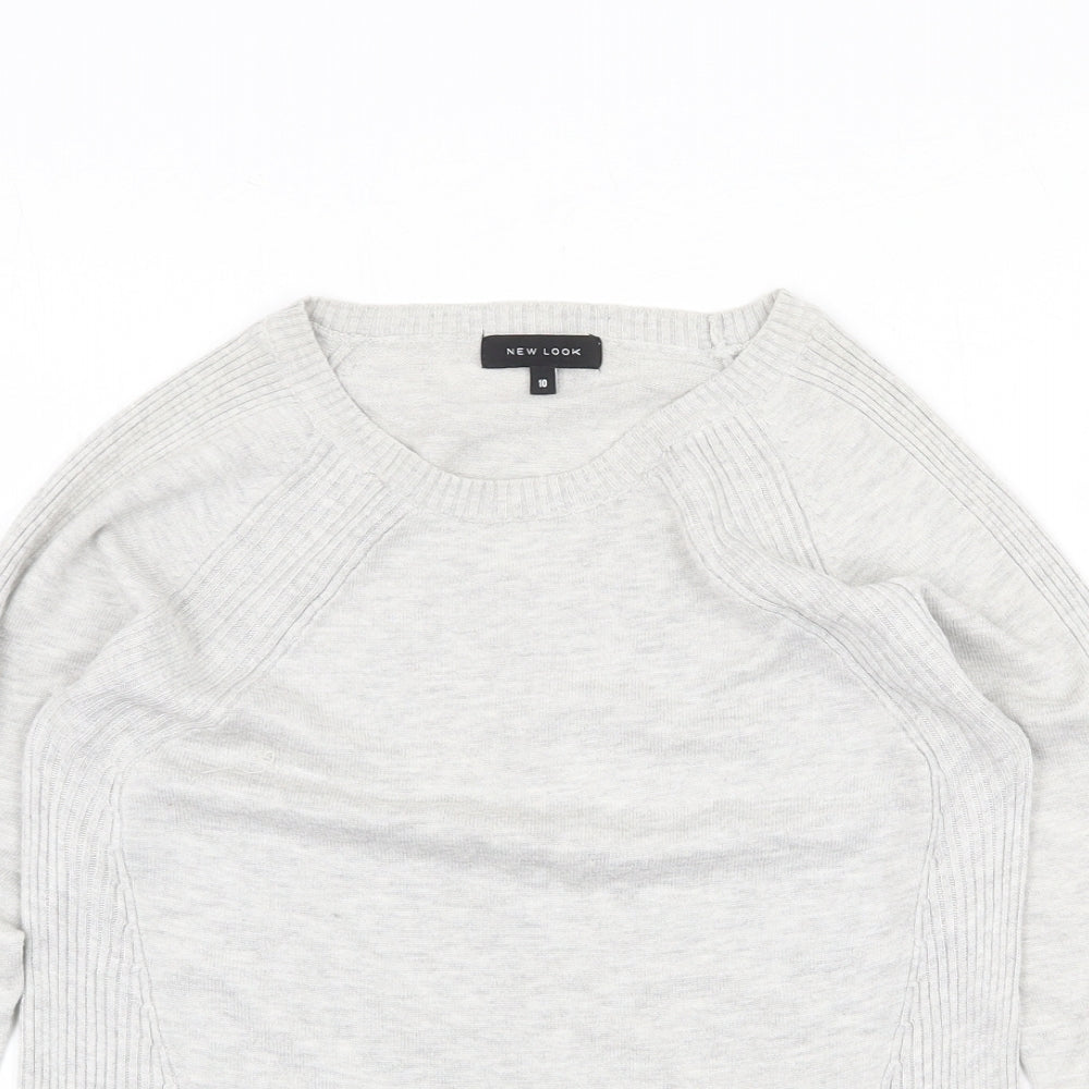New Look Womens Grey Round Neck Cotton Pullover Jumper Size 10 - Zip Detail