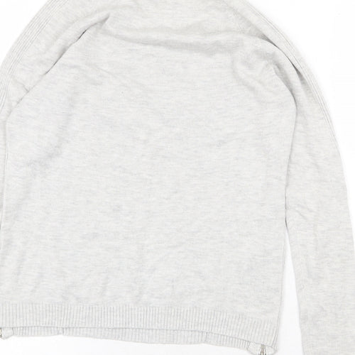 New Look Womens Grey Round Neck Cotton Pullover Jumper Size 10 - Zip Detail