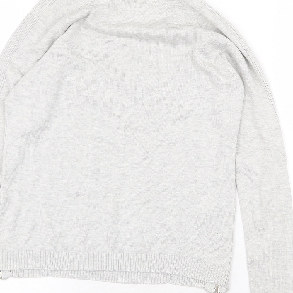 New Look Womens Grey Round Neck Cotton Pullover Jumper Size 10 - Zip Detail