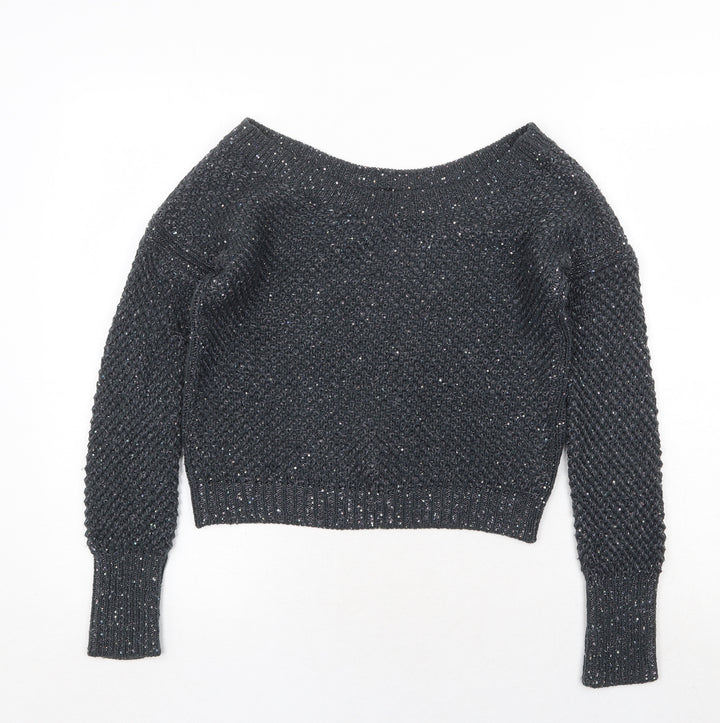 Sisley Womens Grey Boat Neck Cotton Pullover Jumper Size XS Pullover