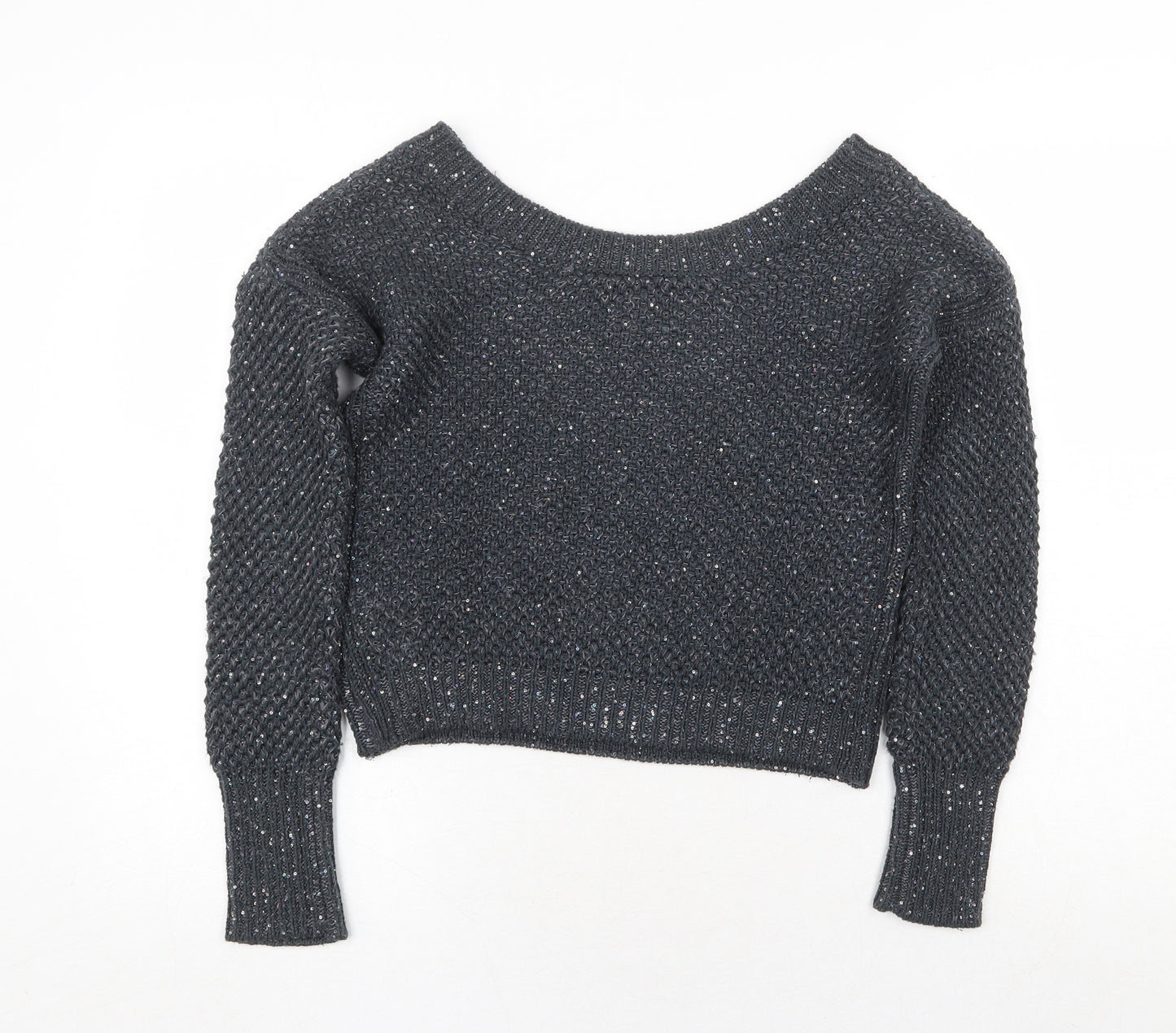 Sisley Womens Grey Boat Neck Cotton Pullover Jumper Size XS Pullover