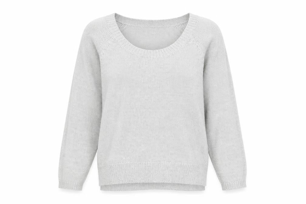 Front view of H&M women’s silver scoop neck viscose jumper, size XS
