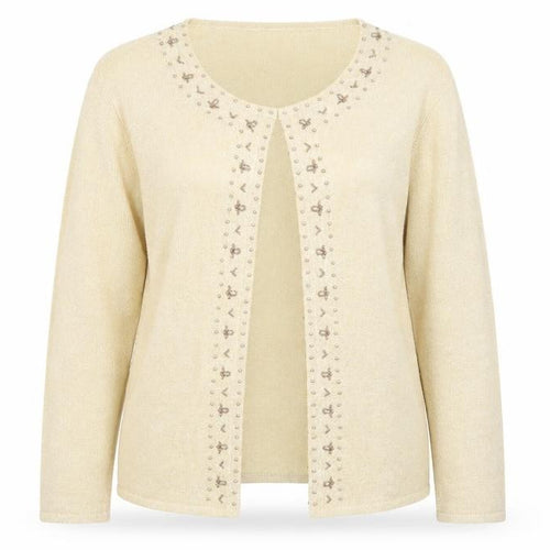 OPUS Womens Gold Round Neck Ramie Cardigan Jumper Size M