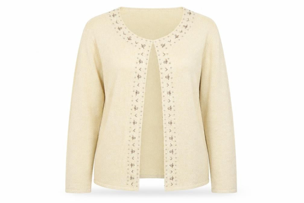 OPUS Womens Gold Round Neck Ramie Cardigan Jumper Size M