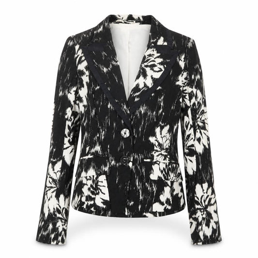 Front view of Planet women’s black geometric jacket blazer, size UK 8, button