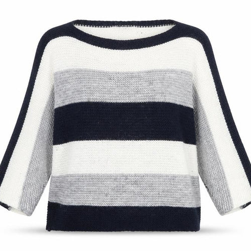 CARINA RICCI Womens Multicoloured Boat Neck Striped Acrylic Pullover Jumper Size S