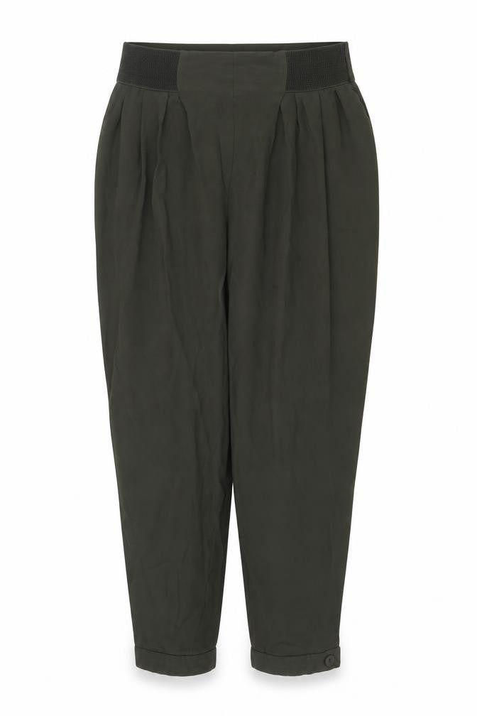Front view of Zara women’s green polyester trousers, size XS, regular zip
