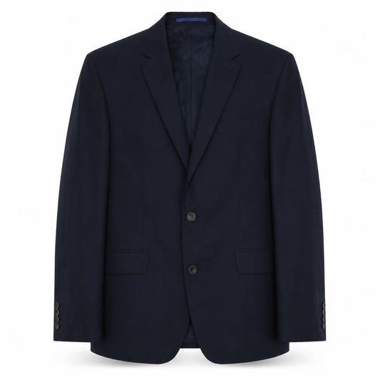 Front view of Marks & Spencer men’s blue polyester jacket suit jacket, size M, regular