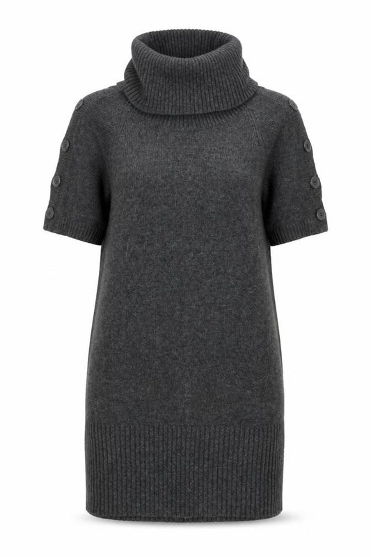 Front view of Warehouse women’s grey roll neck viscose jumper, size UK 12