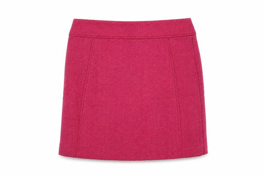 Front view of H&M women’s pink polyester a-line skirt, size S, snap