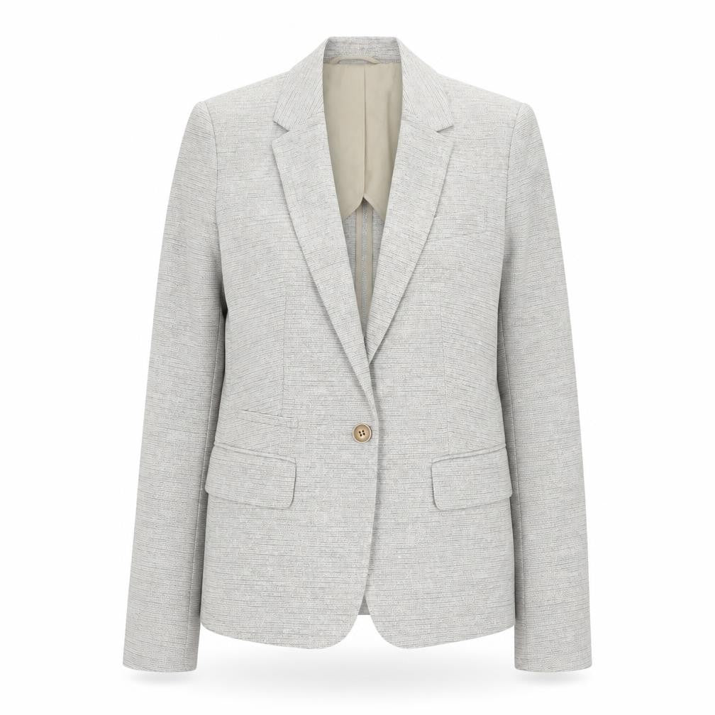 Front view of Next women’s beige geometric cotton jacket suit jacket, size UK 8