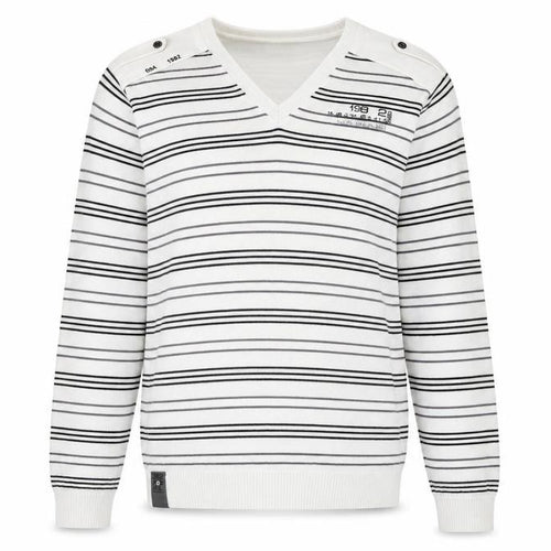 NEXT Mens White V-Neck Striped Cotton Pullover Jumper Size L Long Sleeve