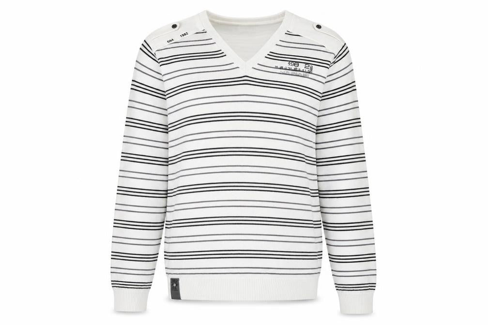 NEXT Mens White V-Neck Striped Cotton Pullover Jumper Size L Long Sleeve